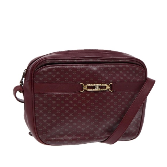 CELINE Macadam Canvas Shoulder Bag Red Gold Auth bs17472 - Picture 1 of 16